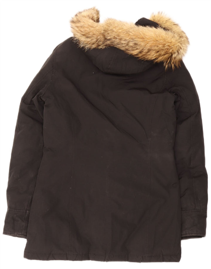 Jaqueta feminina acolchoada com capuz Woolrich UK 10 algodão preto pequeno