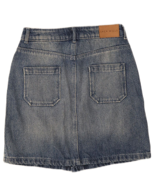 Saia jeans feminina Jack Wills UK 8 pequena W26 algodão azul