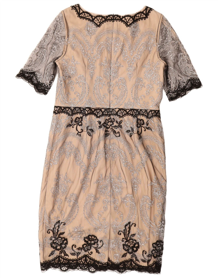 Vestido feminino MONSOON com bainha de renda Reino Unido 14 grande bege paisley nylon