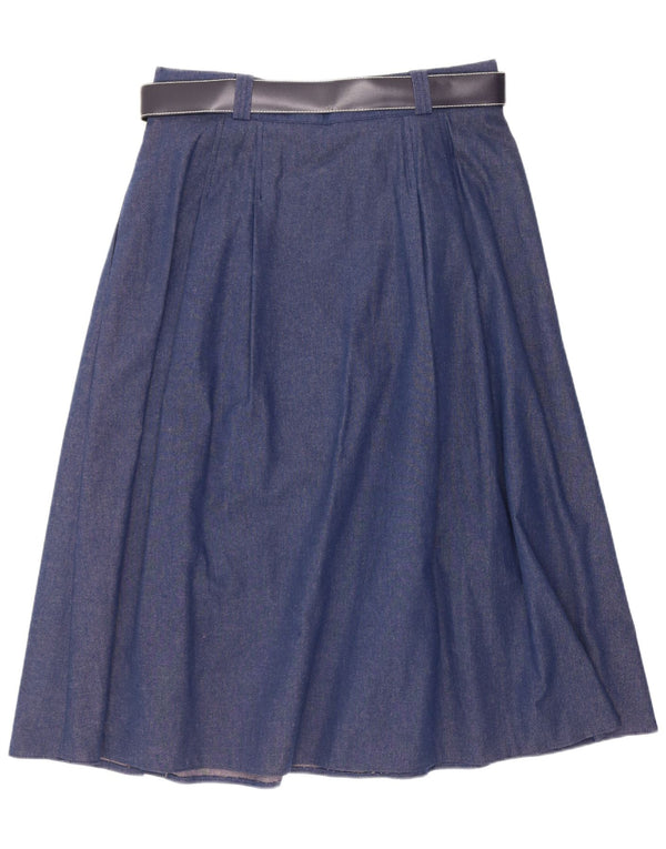 Saia feminina St Michael cintura alta evasê Reino Unido 18 XL W32 algodão azul marinho