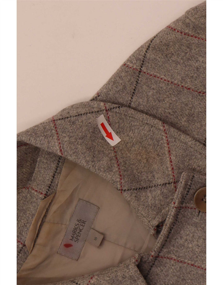 Casaco feminino Marks & Spencer com peito duplo Reino Unido 18 XL cinza xadrez lã nova
