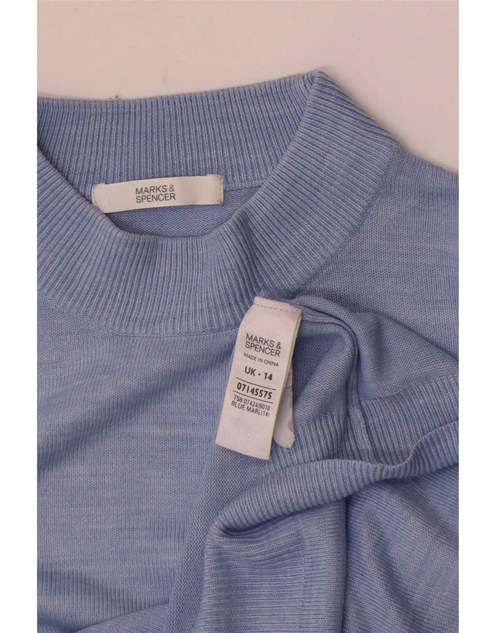 Suéter feminino Marks & Spencer com gola tartaruga Reino Unido 14 grande azul manchado