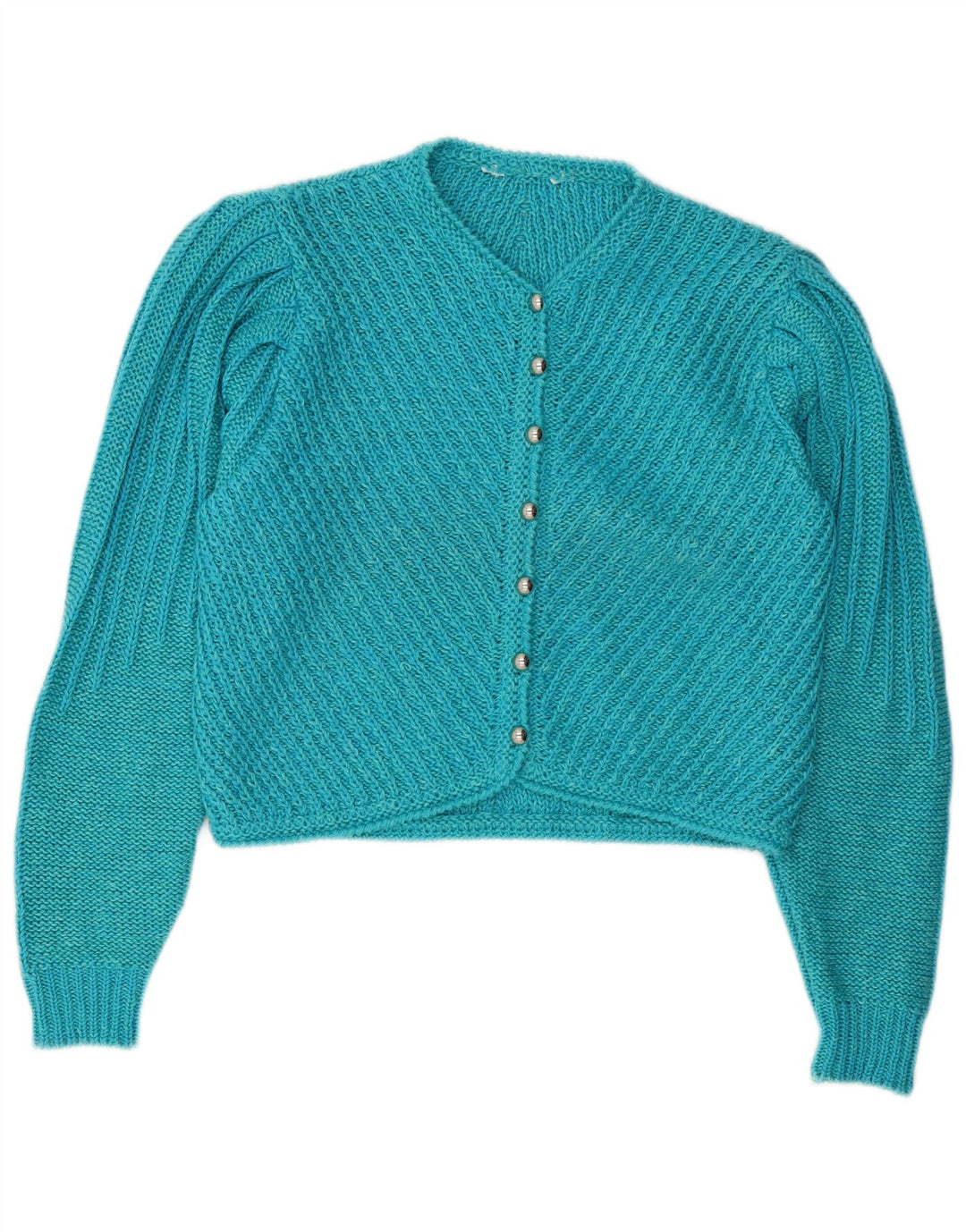 Suéter Cardigan Crop Feminino Vintage Reino Unido 14 Azul Médio