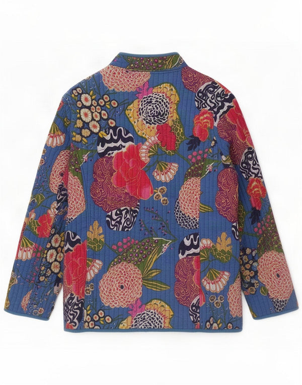 DW-Shop Womens Quilted Jacket EU 44/46 XL Blue Floral Cotton