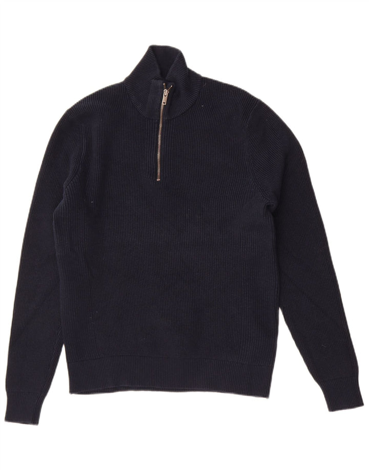 Suéter feminino Marks & Spencer com gola e zíper Reino Unido 14 médio azul marinho