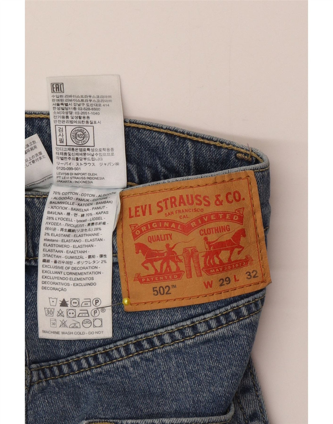 Calça jeans masculina Levi's 502 Tapered W29 L32 azul algodão