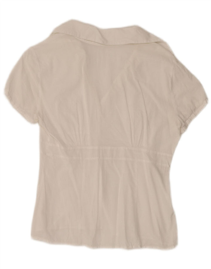 Camisa feminina de manga curta Benetton UK 12 médio branco