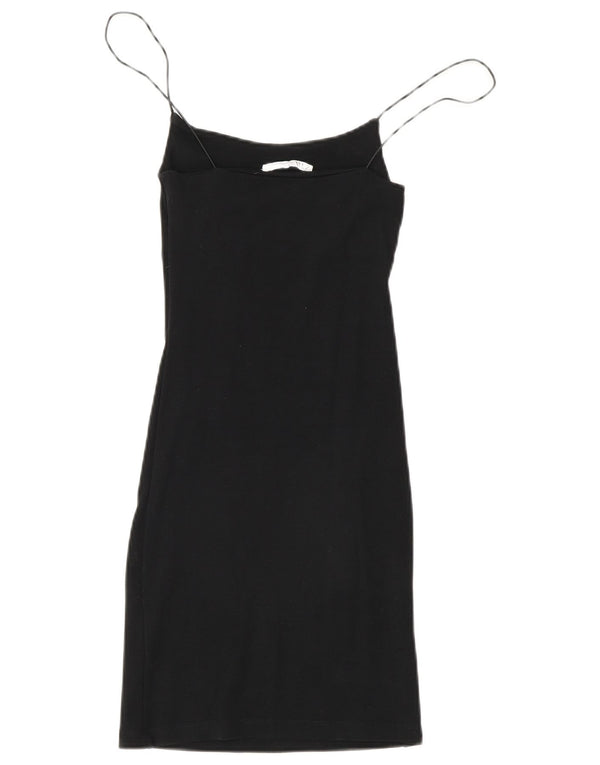 Vestido slip feminino Zara Reino Unido 8 pequeno algodão preto