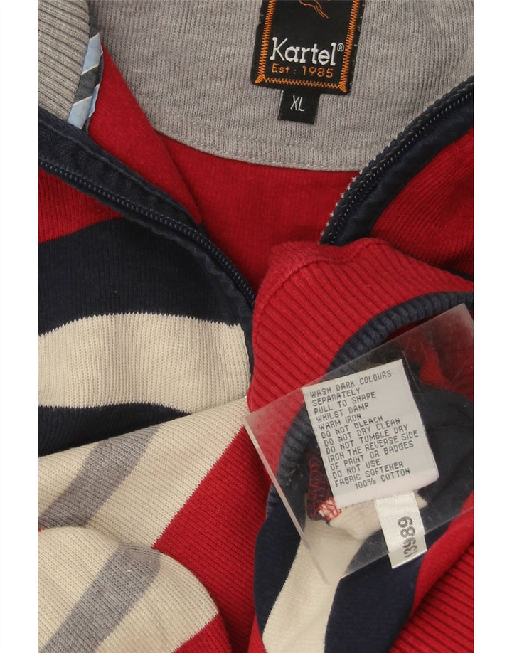 KARTEL Mens Zip Neck Jumper Sweater XL Red Striped Cotton Vintage Kartel and Second-Hand Kartel from Messina Hembry 