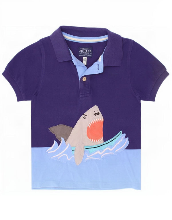 Camisa polo gráfica Joules Boys 3-4 anos azul marinho algodão colorblock