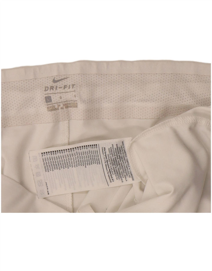 Shorts esportivos femininos Nike Dri Fit UK 16 grande poliéster branco