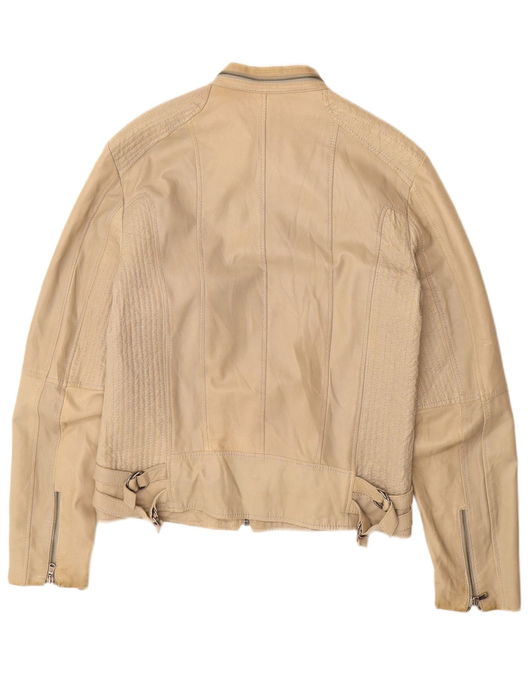 Jaqueta de couro feminina vintage Reino Unido 16 couro bege grande