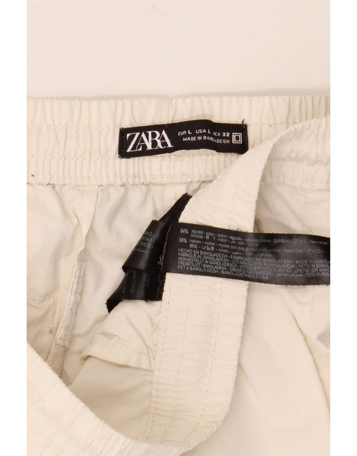 ZARA Mens Cargo Shorts Grande W32 Algodão Branco
