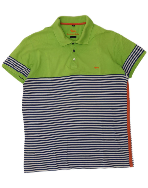 Camisa polo masculina Harmont & Blaine de ajuste estreito XL algodão listrado verde