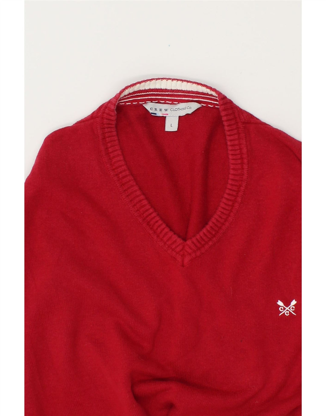 CREW CLOTHING Mens V-Neck Jumper Sweater Large Red Cotton Vintage Crew Clothing and Second-Hand Crew Clothing from Messina Hembry 