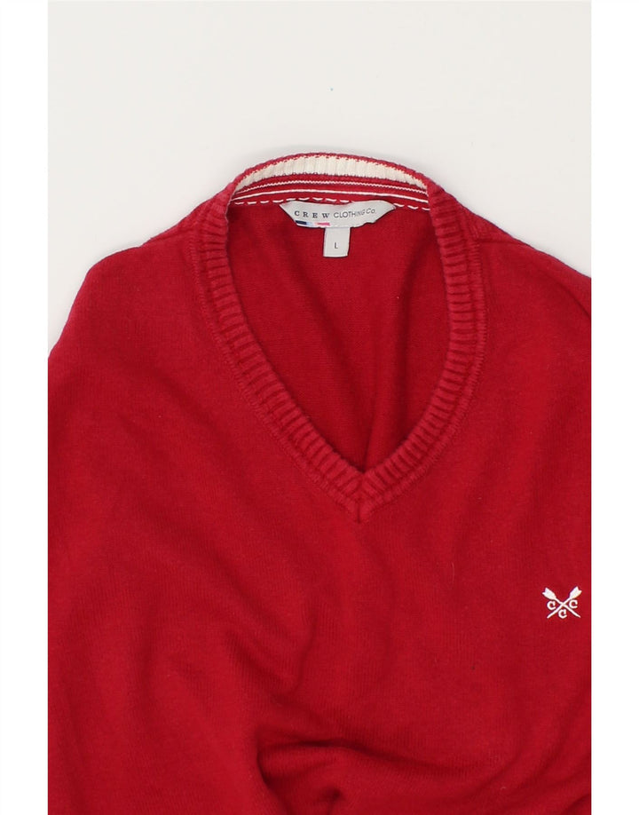 CREW CLOTHING Mens V-Neck Jumper Sweater Large Red Cotton Vintage Crew Clothing and Second-Hand Crew Clothing from Messina Hembry 