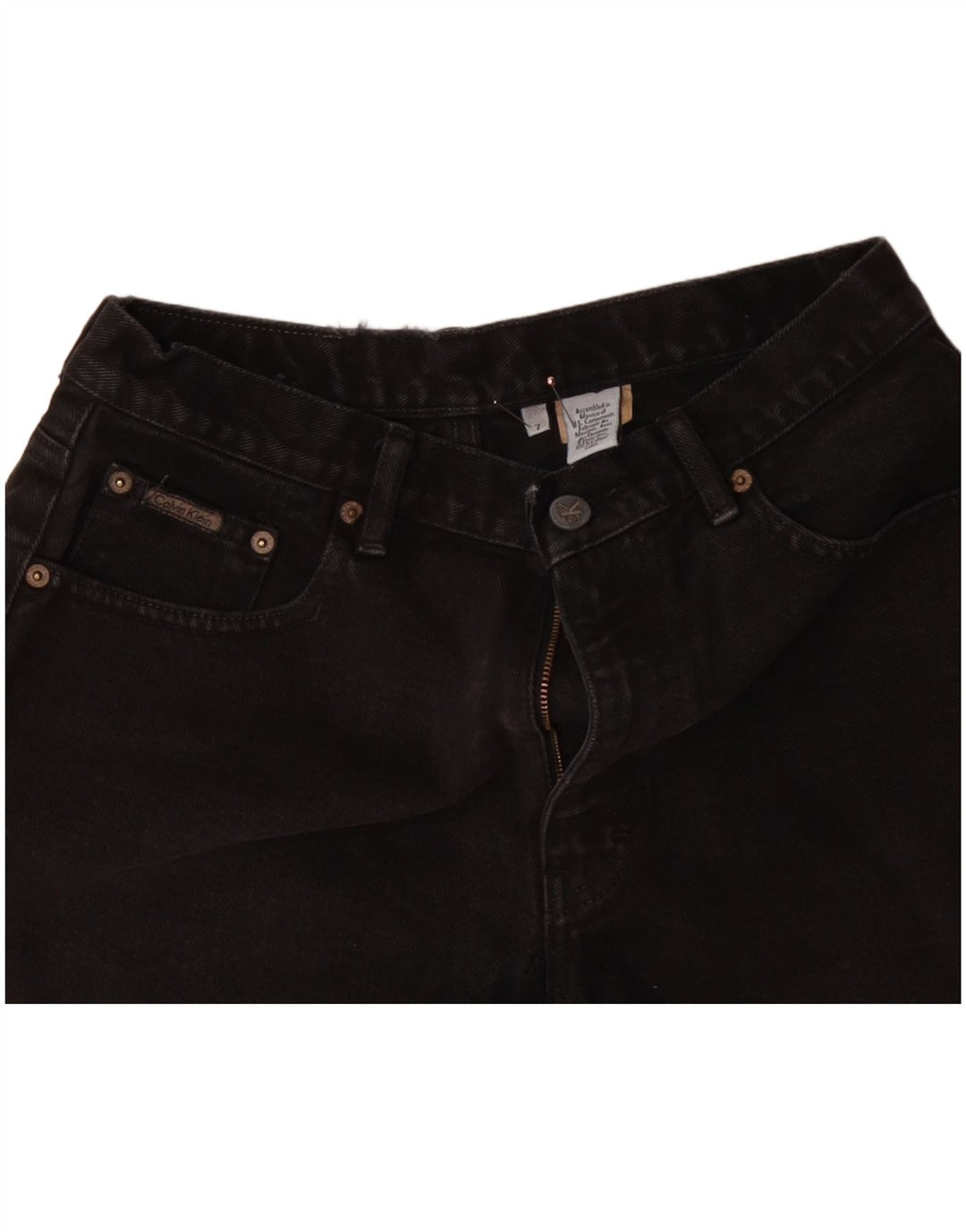 CALVIN KLEIN Shorts jeans feminino de cintura alta EUA 7 médio W28 algodão preto