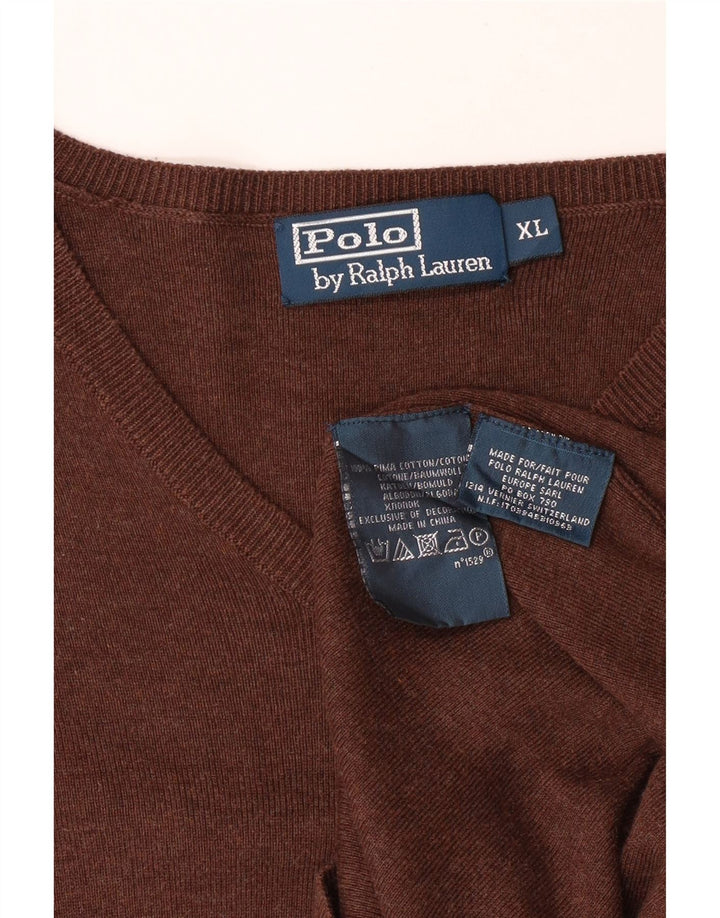 Suéter masculino POLO RALPH LAUREN com decote em V XL de algodão marrom