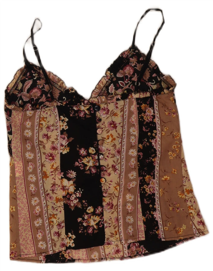 Top feminino vintage cropped UK 8 pequeno floral preto