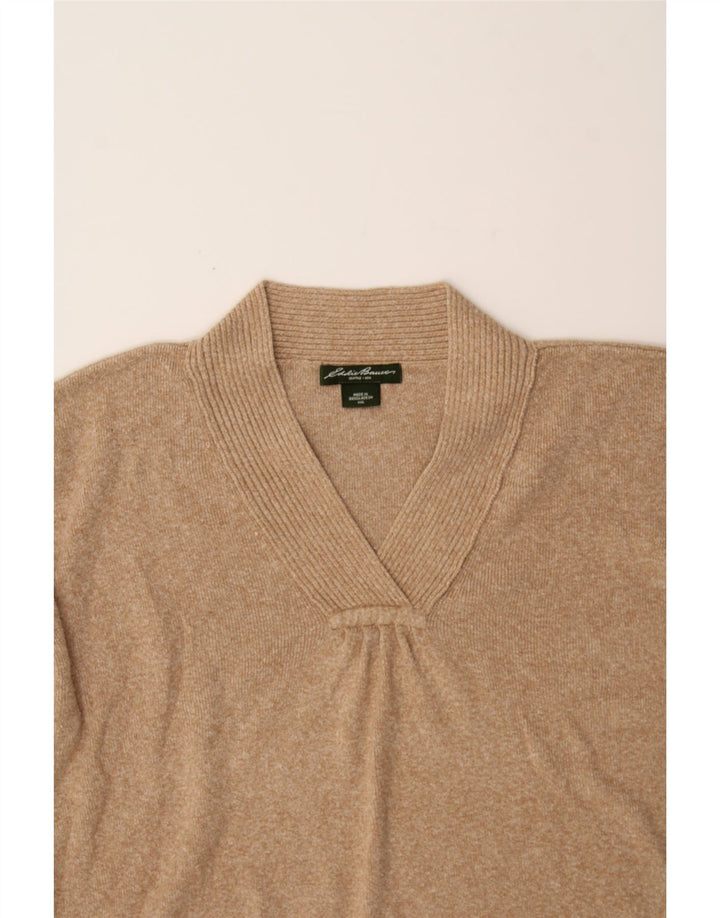 EDDIE BAUER Womens V-Neck Jumper Sweater UK 20 2XL Brown Cotton Vintage Eddie Bauer and Second-Hand Eddie Bauer from Messina Hembry 