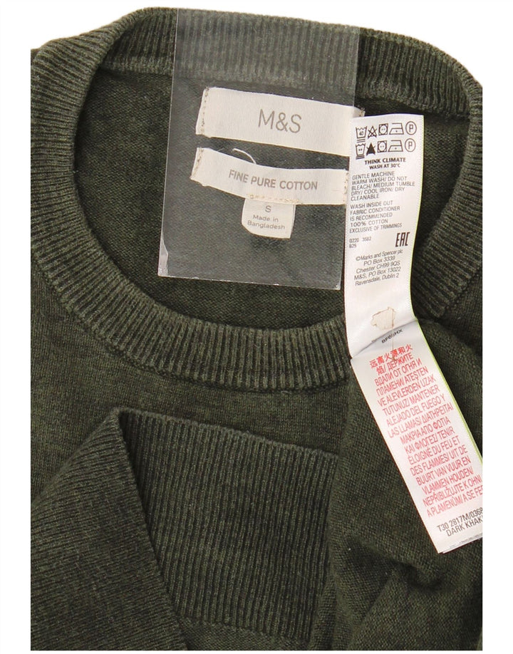Suéter masculino Marks & Spencer com gola redonda, pequeno algodão cáqui