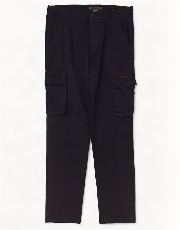 Calça cargo masculina reta French Connection pequena W32 L30 azul marinho