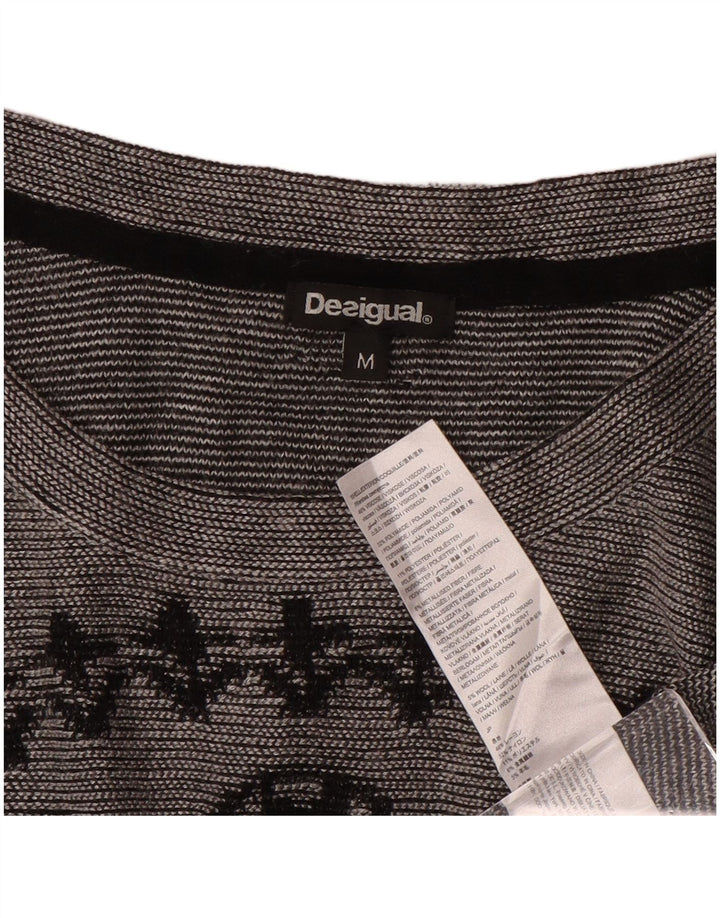 Top gráfico feminino Desigual manga comprida UK 14 cinza médio paisley