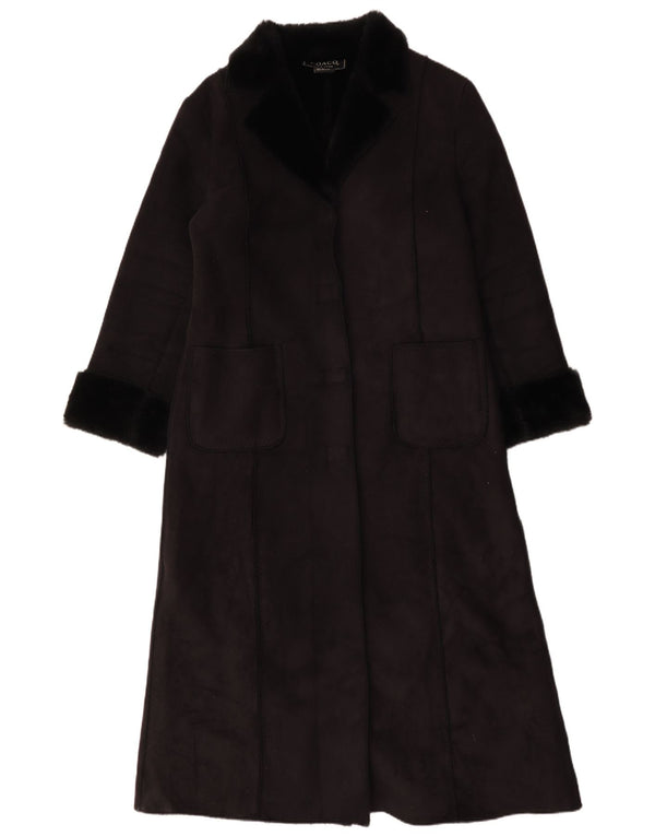 Sobretudo Sherpa de grandes dimensões para mulheres vintage Reino Unido 16 grande poliéster preto
