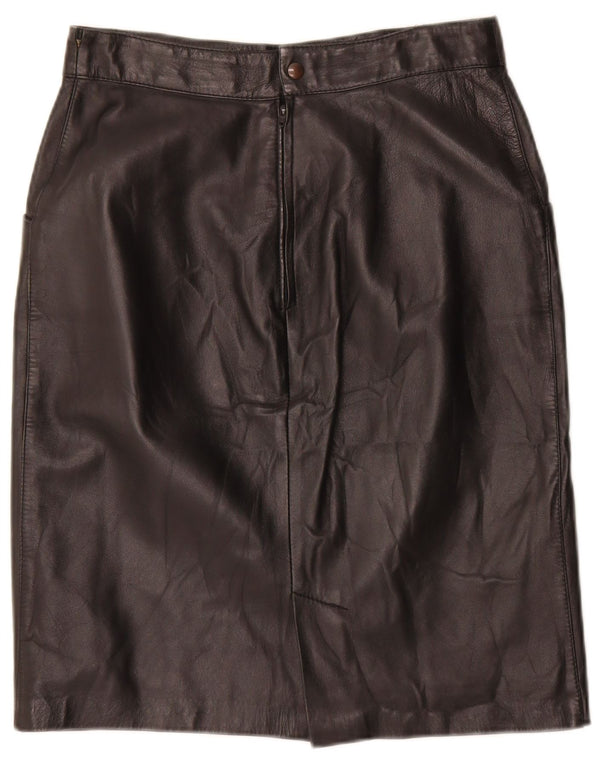 Saia de couro feminina vintage IT 44 médio W28 couro geométrico preto