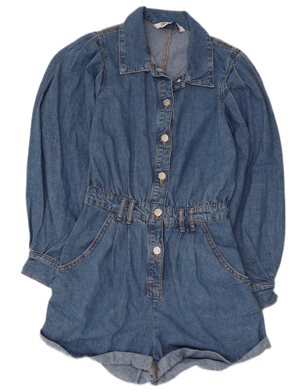 Zara Womens Denim Playsuit UK 4 XS Azul Algodão