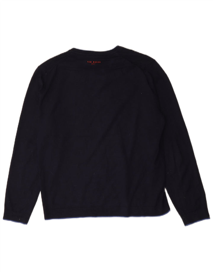 Suéter masculino Ted Baker com decote em V tamanho 4 grande azul marinho