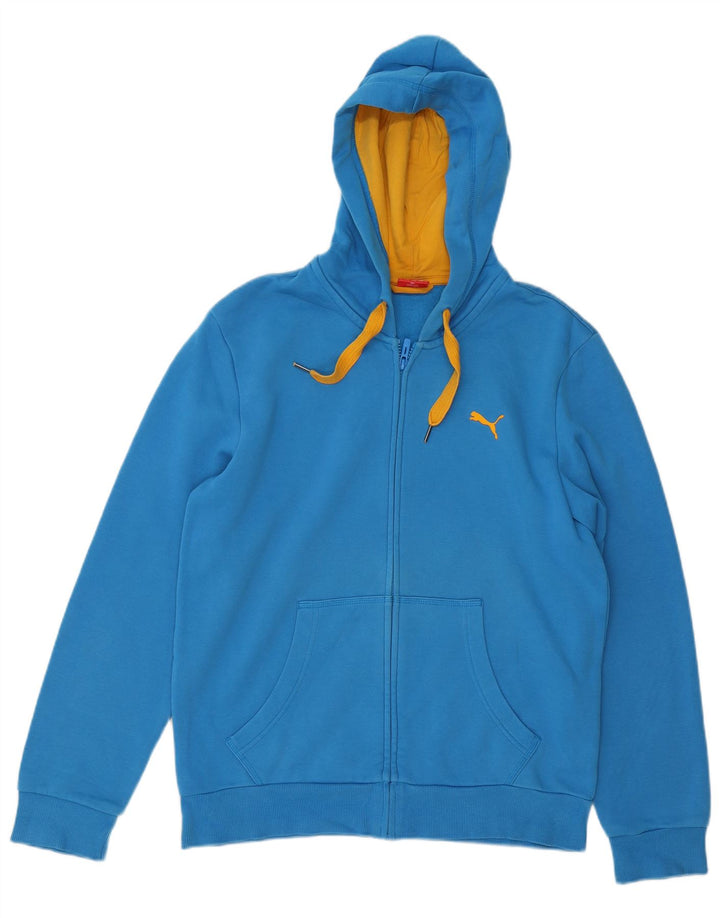 Suéter PUMA masculino com capuz e zíper pequeno azul algodão
