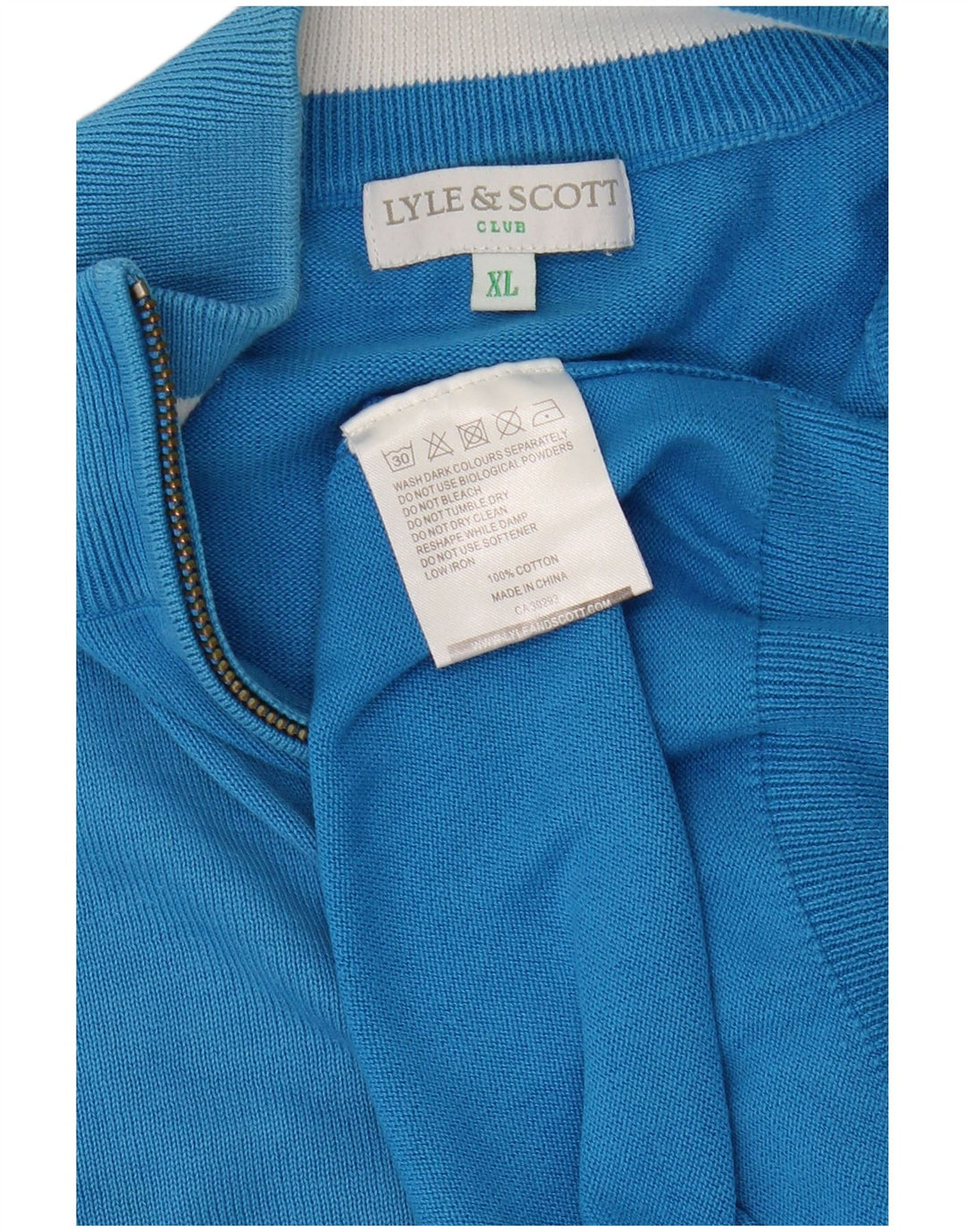 Suéter masculino Lyle & Scott com zíper e gola XL algodão azul