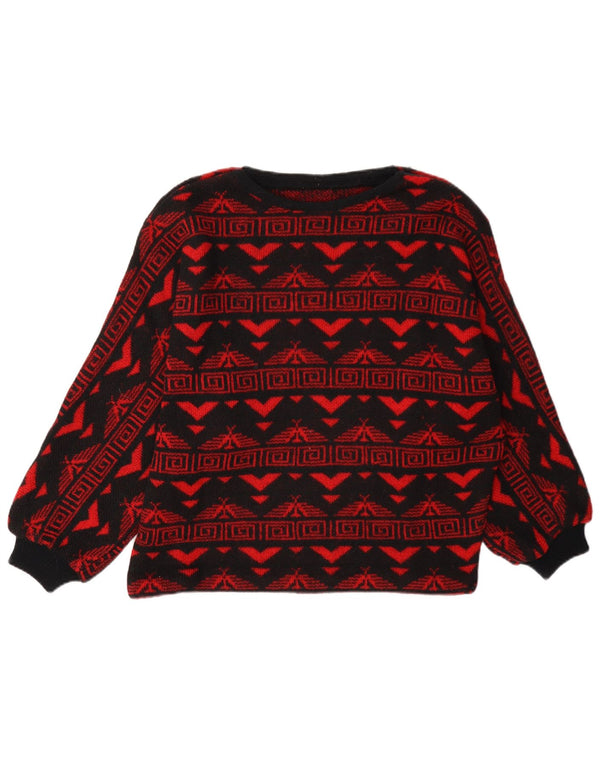 Suéter feminino vintage com gola canoa UK 16 grande Red Fair Isle Aztec
