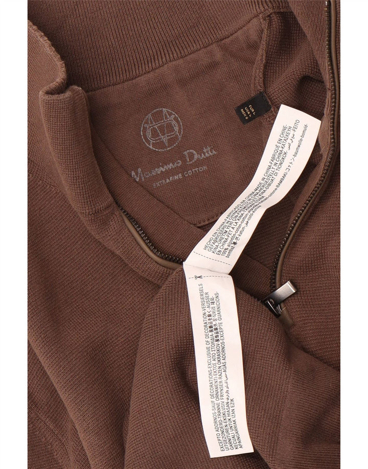 Suéter masculino Massimo Dutti com zíper e gola grande de algodão marrom