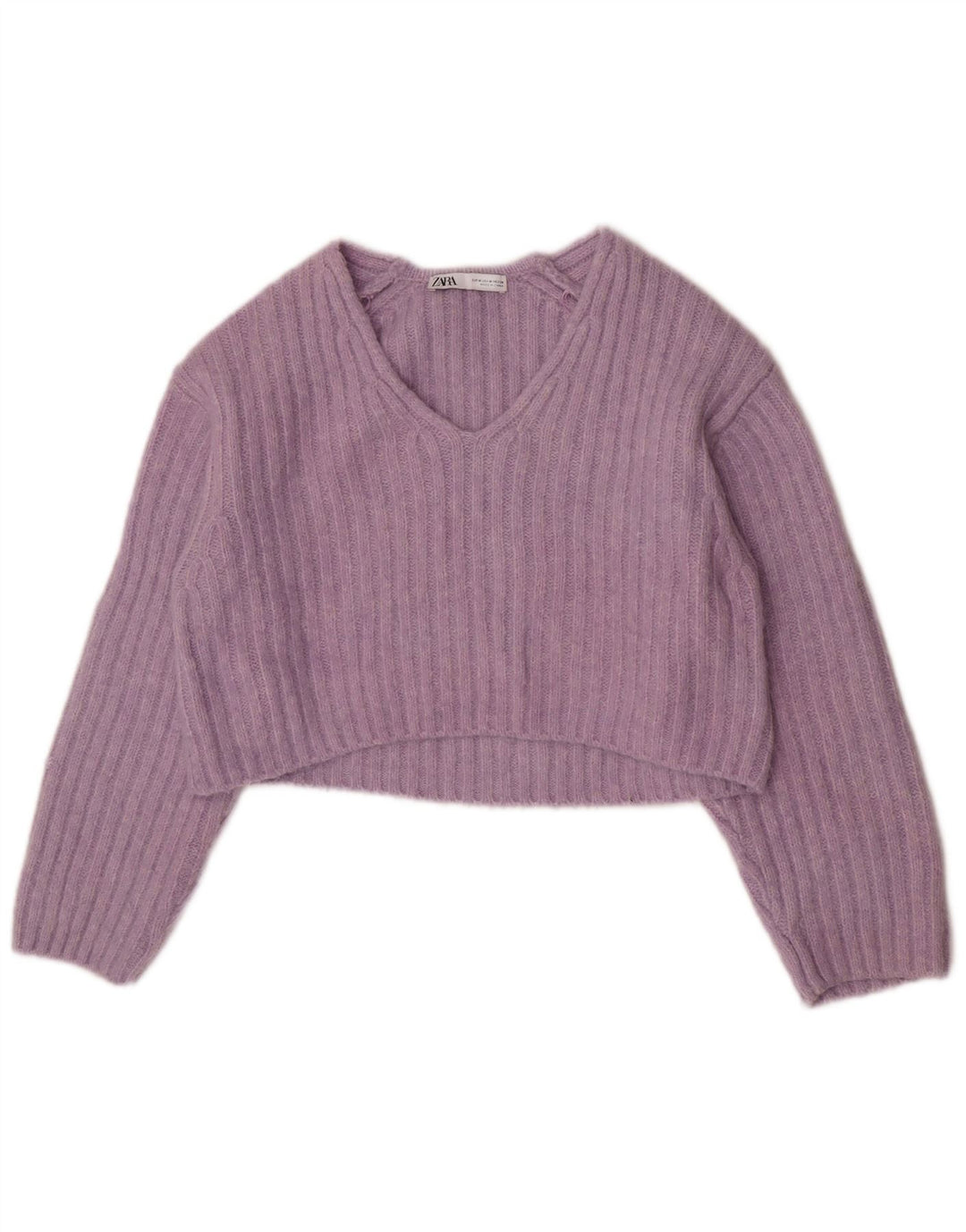 Suéter feminino Zara com decote em V e gola V UK 14 poliéster roxo médio