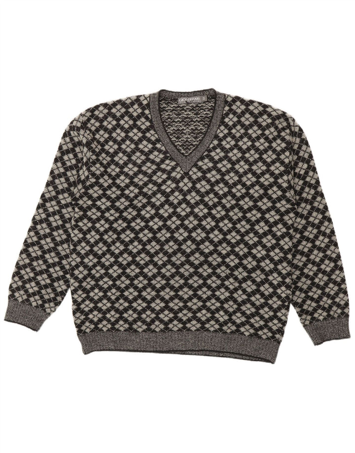 Suéter masculino Gioferrari com decote em V IT 54 XL cinza Argyle/Diamante