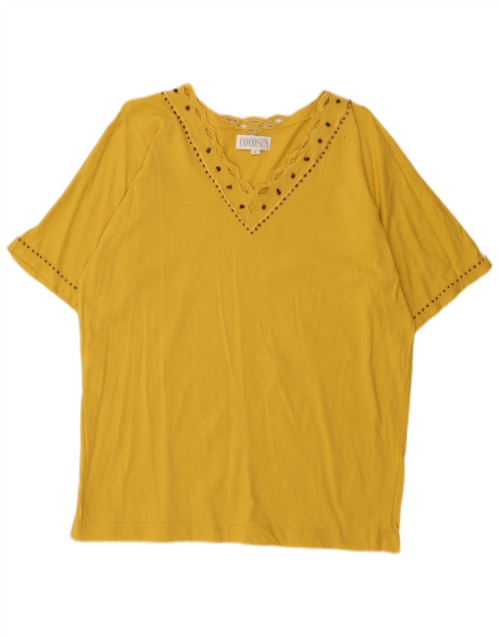 Blusa feminina vintage UK 16 grande algodão amarelo