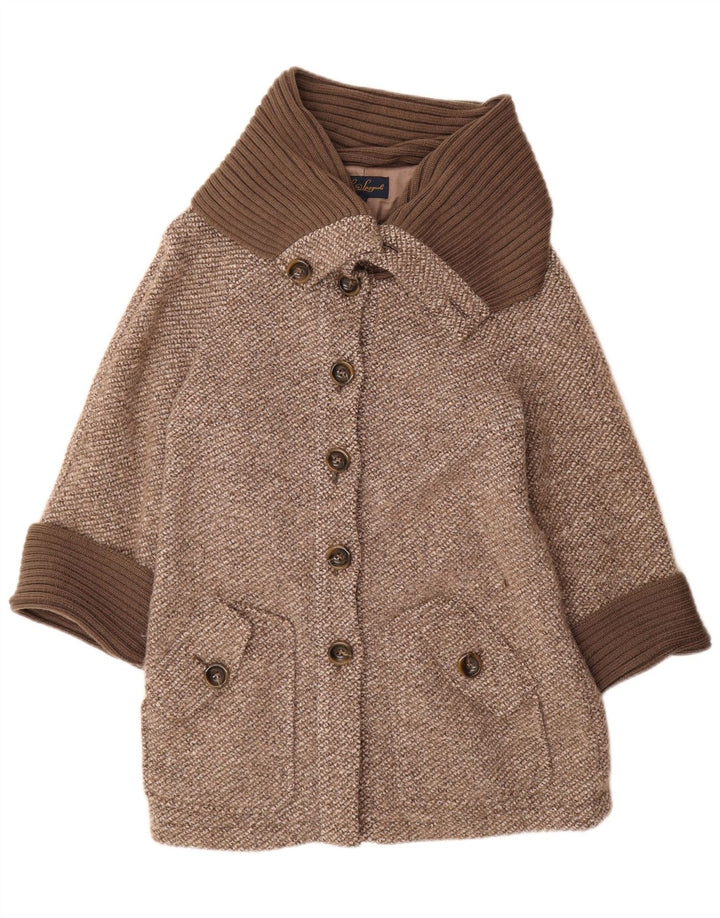 Sobretudo feminino Luisa Spagnoli Reino Unido 14 lã manchada marrom médio