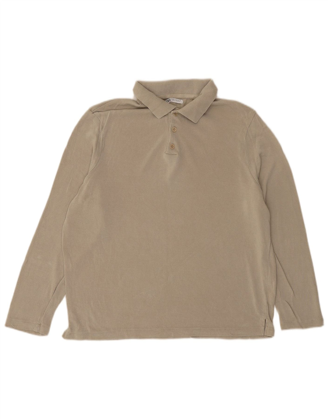 Zara Camisa polo masculina de manga comprida cinza médio