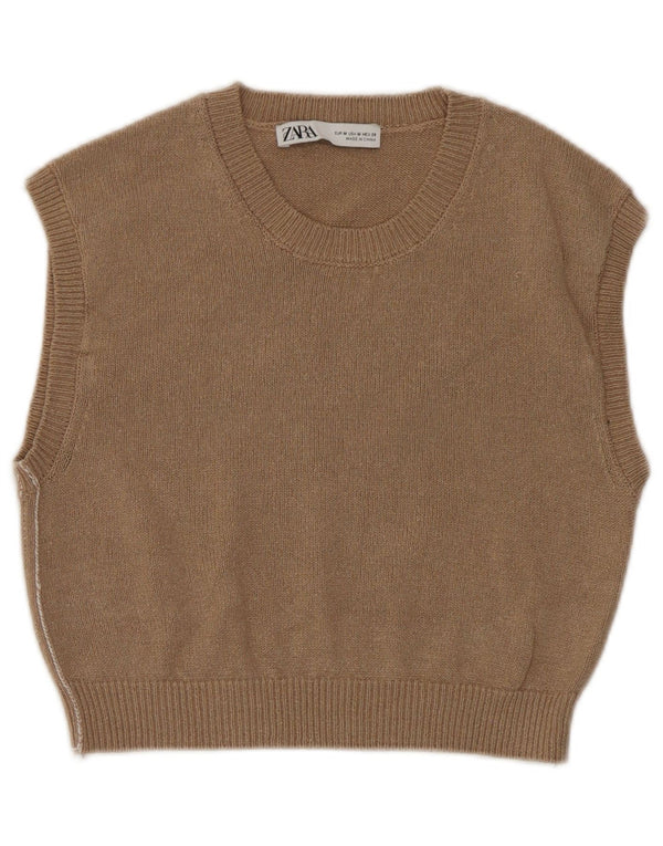 Zara Womens Crop Vest Regata Reino Unido 12 Médio Marrom