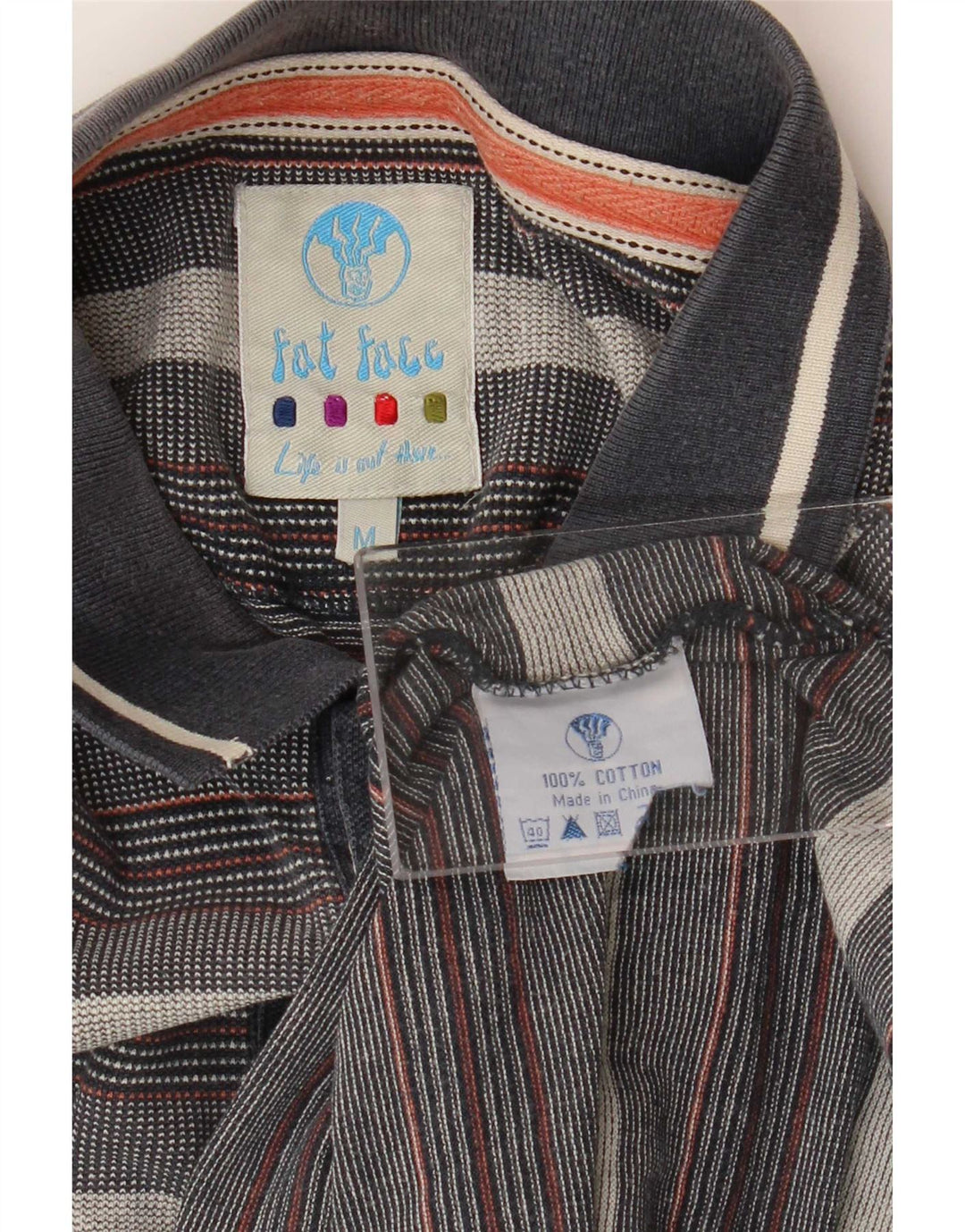 Camisa polo masculina Fat Face algodão listrado cinza médio