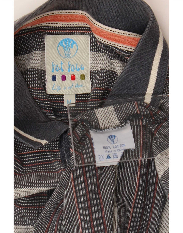 Camisa polo masculina Fat Face algodão listrado cinza médio