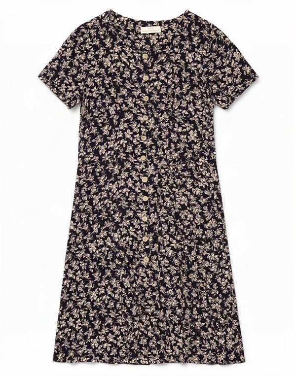 Vestido feminino Marks & Spencer A-Line UK 14 grande azul marinho floral viscose