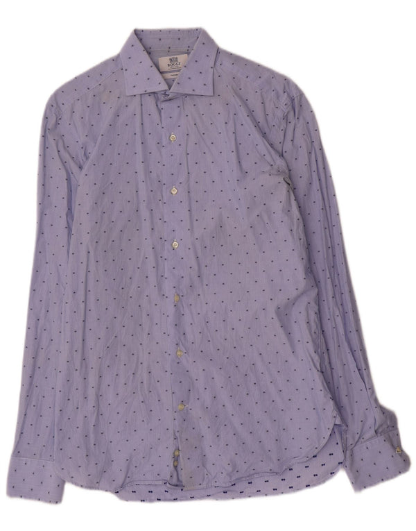 Camisa Boggi masculina de ajuste personalizado tamanho 40 15 3/4 risca de giz azul médio
