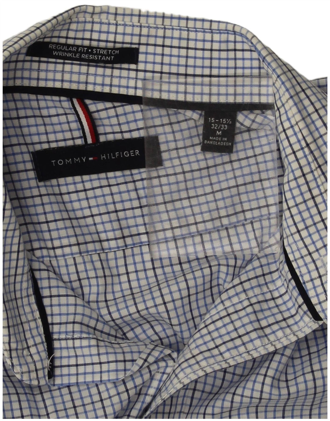 Camisa masculina Tommy Hilfiger de ajuste regular tamanho 15 1/2 algodão xadrez azul médio