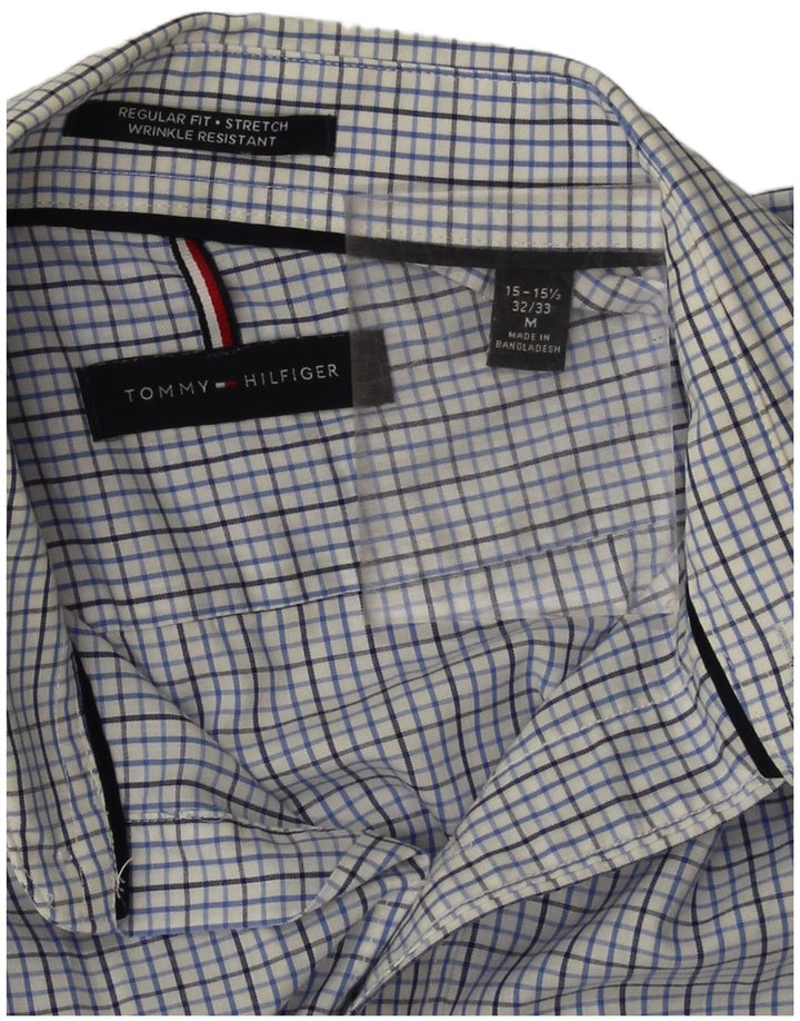 Camisa masculina Tommy Hilfiger de ajuste regular tamanho 15 1/2 algodão xadrez azul médio