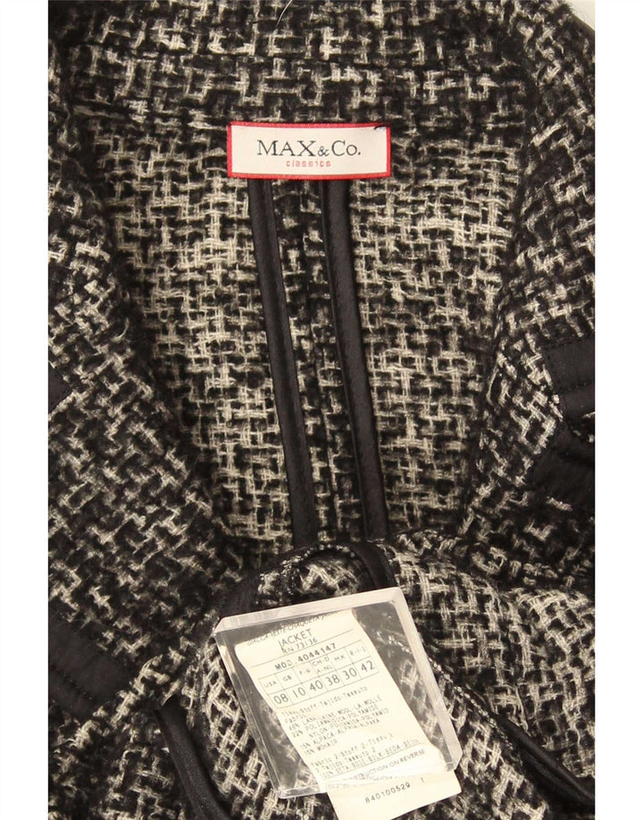 Jaqueta blazer feminina de 2 botões Max & Co. Reino Unido 10 pequena lã xadrez cinza