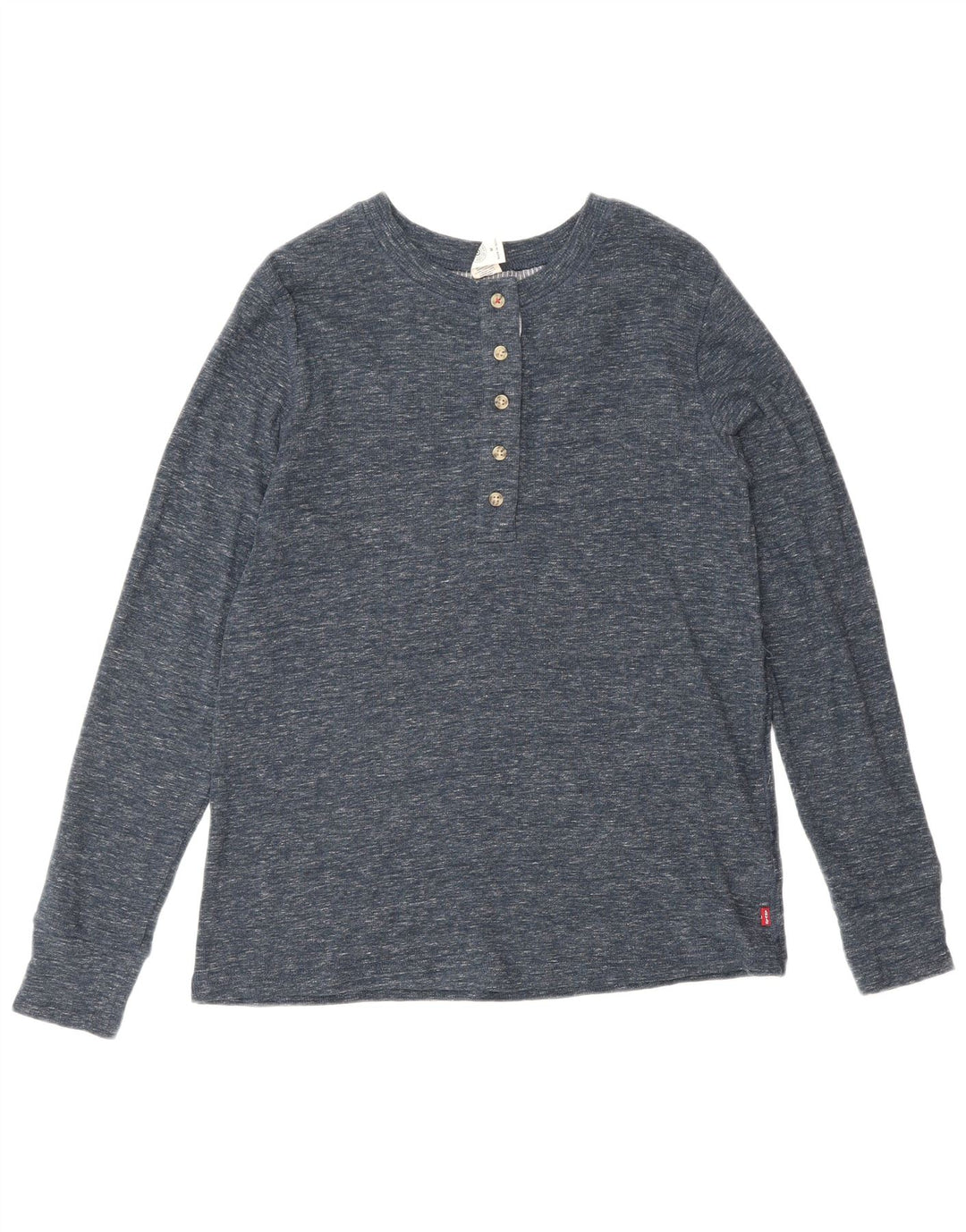 Top feminino Levi's manga comprida UK 12 médio azul marinho algodão manchado clássico