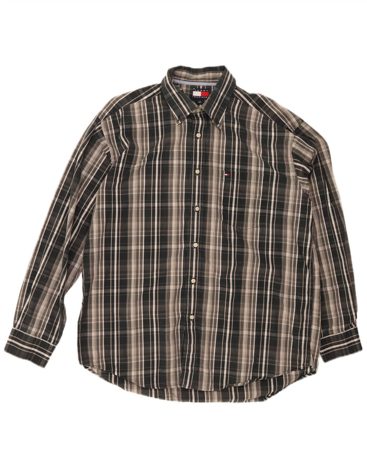 Camisa masculina TOMMY HILFIGER grande algodão xadrez cinza